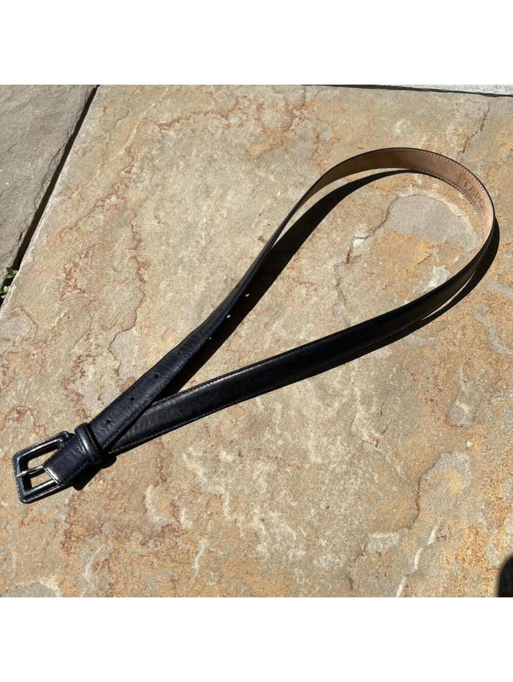 Vintage Italian 80s Black Leather Belt Made in Italy